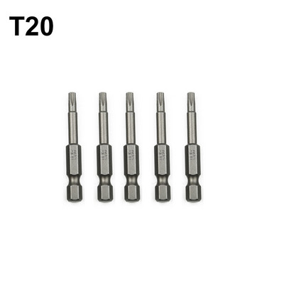 5 bucăți de șurubelnițe Torx de 50 mm Biți de șurubelniță Torx magnetice în cinci puncte Set de șurubelnițe cu tijă hexagonală de 1/4 inch T8-T40