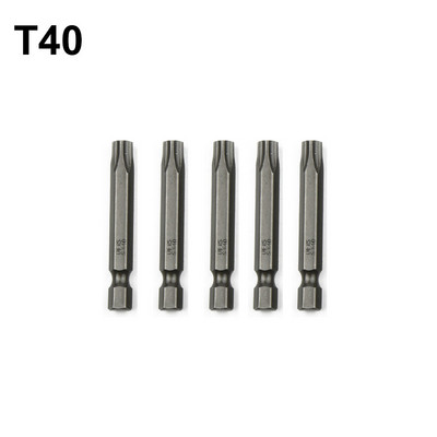 5 bucăți de șurubelnițe Torx de 50 mm Biți de șurubelniță Torx magnetice în cinci puncte Set de șurubelnițe cu tijă hexagonală de 1/4 inch T8-T40
