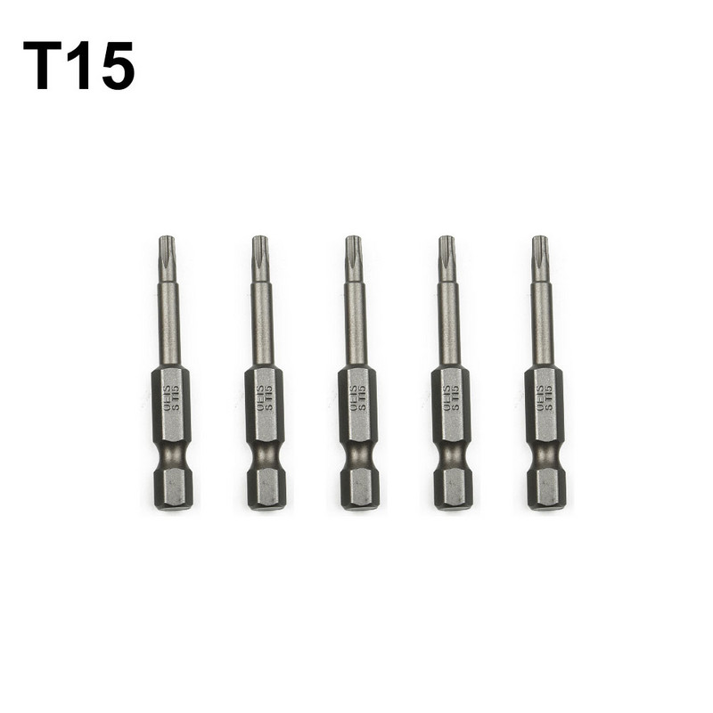 5 bucăți de șurubelnițe Torx de 50 mm Biți de șurubelniță Torx magnetice în cinci puncte Set de șurubelnițe cu tijă hexagonală de 1/4 inch T8-T40