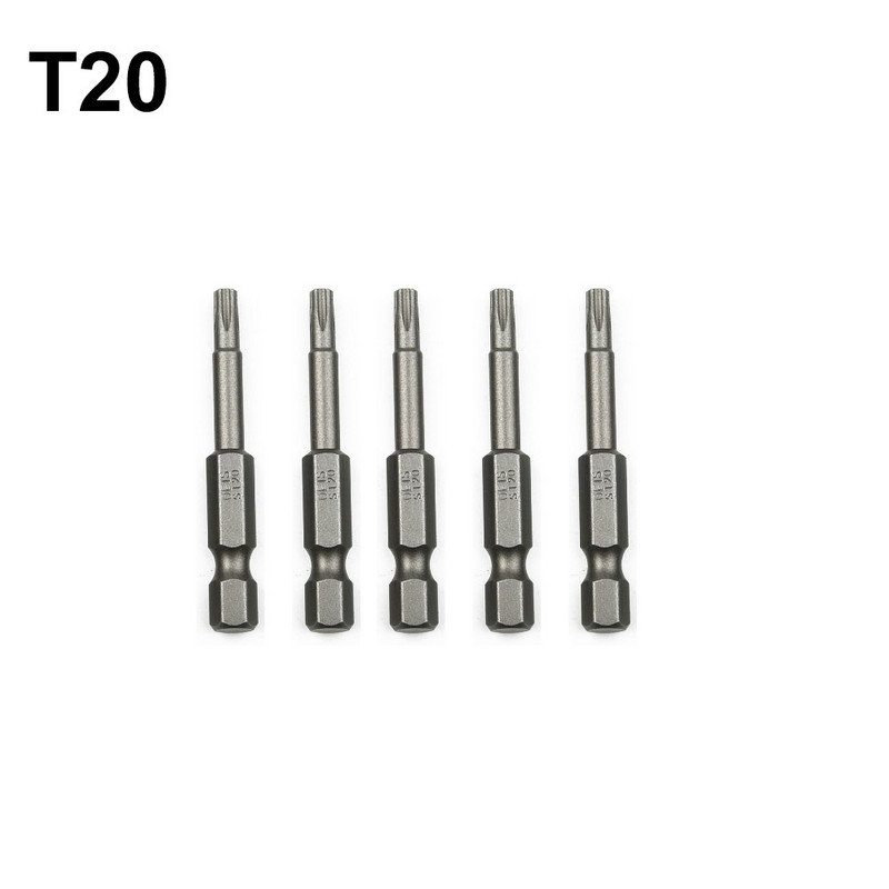 5 bucăți de șurubelnițe Torx de 50 mm Biți de șurubelniță Torx magnetice în cinci puncte Set de șurubelnițe cu tijă hexagonală de 1/4 inch T8-T40