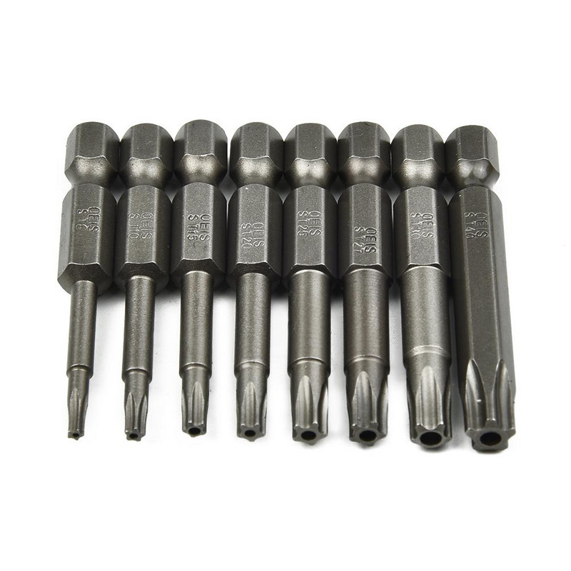 5 bucăți de șurubelnițe Torx de 50 mm Biți de șurubelniță Torx magnetice în cinci puncte Set de șurubelnițe cu tijă hexagonală de 1/4 inch T8-T40