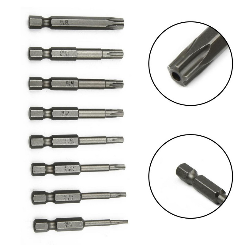 5 bucăți de șurubelnițe Torx de 50 mm Biți de șurubelniță Torx magnetice în cinci puncte Set de șurubelnițe cu tijă hexagonală de 1/4 inch T8-T40