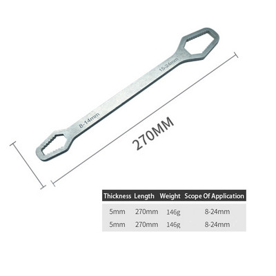 Univerzális Torx csavarkulcs 8-22 mm, önfeszítő, állítható racsnis csavarkulcs Nyomatéktábla, kétfejű, többcélú kulcsos kéziszerszámok