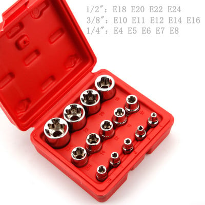 Crv materjal 14tk/komplekt E Torx Star Female Bit Pistikupesa komplekt 1/2" 3/8" 1/4" ajam E4 - E24 remonditööriista käsitööriist