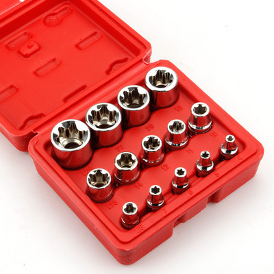 Crv anyaga 14db/készlet E Torx Star csatlakozóaljzat készlet 1/2" 3/8" 1/4" meghajtó E4 - E24 javítószerszám kéziszerszám