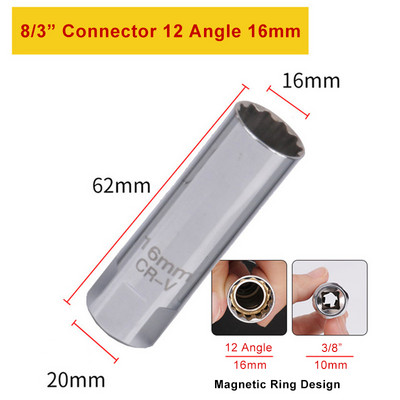 Süüteküünla pesa mutrivõti magnetiline 12-punktiline universaalliigend õhukese seinaga 3/8'' ajami pesa 14/16 mm automaatne tööriist remondiks ja eemaldamiseks