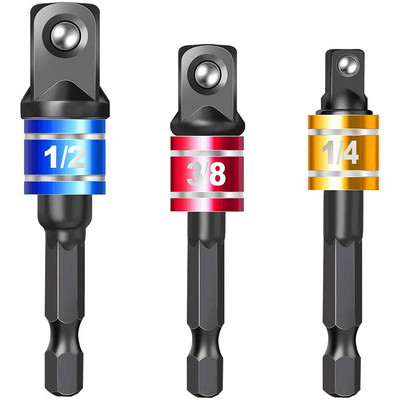 3 gab. urbjmašīnas ligzdas adapteris triecienurbjmašīnas pagarinājuma urbjmašīnas stieņa ligzdas adapteris 1/4" 3/8" 1/2" sešstūra kāta kvadrātveida galvas urbis