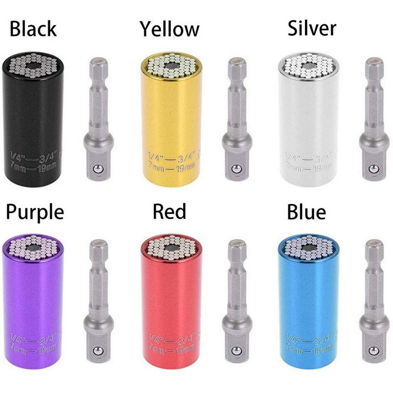 Universāla aparatūras griezes momenta uzgriežņu atslēgas galvas komplekta ligzdas uzmava uzgriežņu atslēgā 7–19 mm uzgriežņu atslēga Key Magic Grip portatīvie vairāku rokas instrumenti 2019