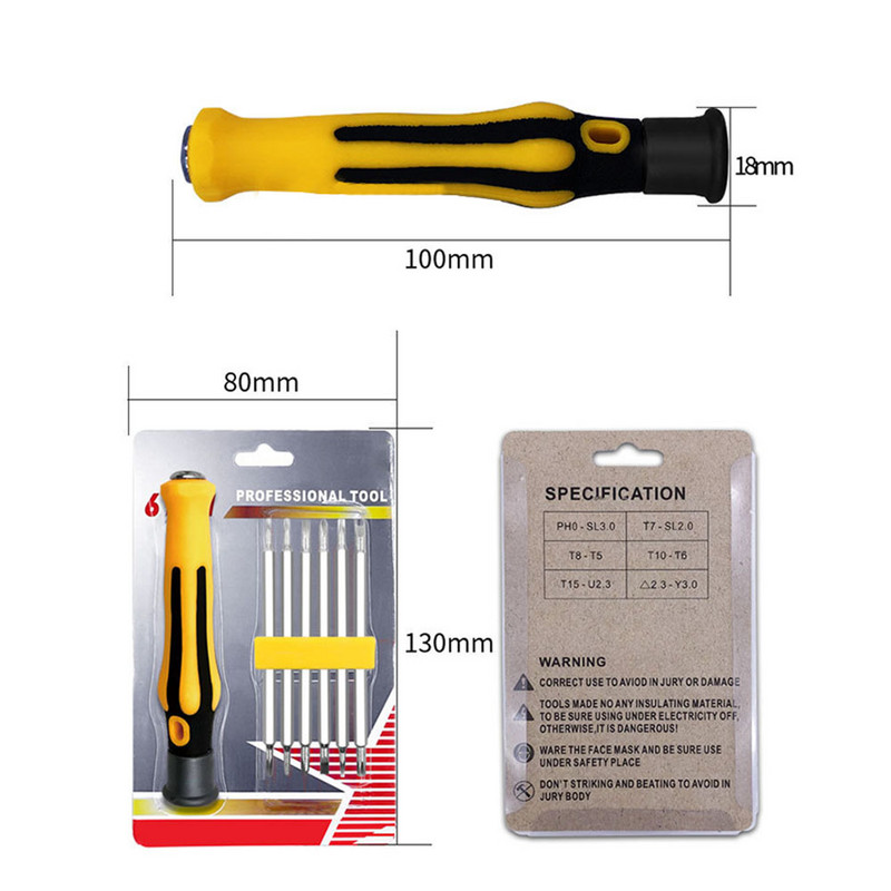 6 az 1-ben mágneses csavarhúzó készlet eltávolító csavarkulcs hatlapfejű csavarhúzó bitek Torx csavarhúzófej lapos javítószerszámok háztartási kéziszerszám