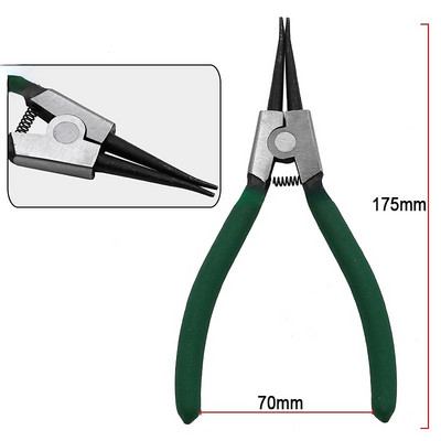 7 hüvelykes belső, külső ívelt, egyenes hegyű, rögzítőgyűrűs fogó Precíziós rugós fogó a gyűrűeltávolító rögzítéséhez