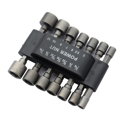 14 komada Set svrdla za navrtku, 5-12 mm šesterokutni prihvat šesterokutne matice, 1/4" vijak, metrički odvijač, set alata, adapter za svrdlo