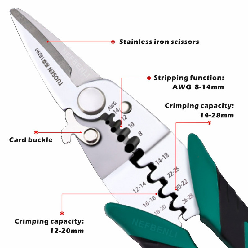 Daugiafunkcinės vielos dalijimo replės Vielos užspaudimas Geležies Žirklės Replės Elektrikai Juostelės Vielos Gnybtų Replės Nuplėšimo įrankis