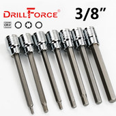 Drillforce 3/8" piedziņas Torx sešstūra spline ligzdas uzgaļi CR-V 110 mm garš adapteris griezes momenta atslēgas sprūdrata uzgriežņu atslēga mājas remonta instrumenti