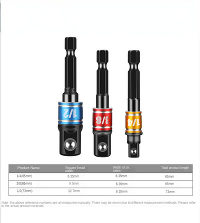3 buc Adaptor priză pentru găurit cu impact Prelungire burghie Adaptor priză bară 1/4 3/8 1/2 Dimensiune Burghie cu cap pătrat cu tijă hexagonală