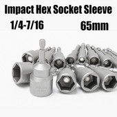 1/4-7/16 65mm Manșon pentru priză hexagonală de impact Imperial 65mm Șurubelniță cu piuliță magnetică Adaptor tijă hexagonală Kit de priză pentru piuliță electrică