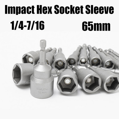 1/4-7/16 65 mm Impact Hex Socket Sleeve Imperial 65 mm Magnetic Matica Odvijač Hex Adapter Drška Električna Matica Komplet utičnica
