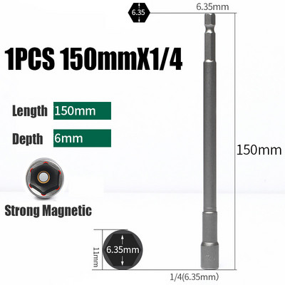 1/4-7/16 65mm Manșon pentru priză hexagonală de impact Imperial 65mm Șurubelniță cu piuliță magnetică Adaptor tijă hexagonală Kit de priză pentru piuliță electrică