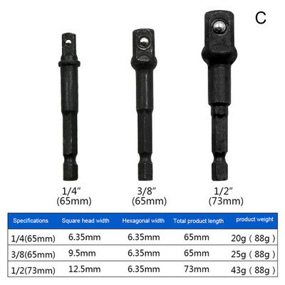2/3 komada odvijač za navrtku za bušenje Power Extension Bit Set utičnica adapter 1/4" 3/8" 1/2" udarni šesterokutni adapter za dršku za bušilice
