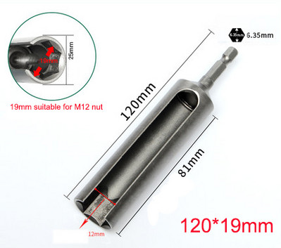 1 db Hossz 100/120/135 mm Nyitott végű hatlapú foglalatú persely anyacsavar elektromos kéziszerszámokhoz 1/4" (6,35 mm) szár