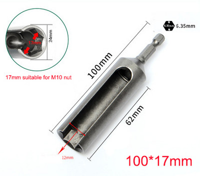 1 db Hossz 100/120/135 mm Nyitott végű hatlapú foglalatú persely anyacsavar elektromos kéziszerszámokhoz 1/4" (6,35 mm) szár