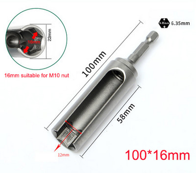 1 db Hossz 100/120/135 mm Nyitott végű hatlapú foglalatú persely anyacsavar elektromos kéziszerszámokhoz 1/4" (6,35 mm) szár