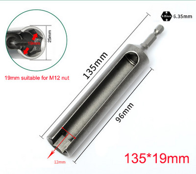 1 db Hossz 100/120/135 mm Nyitott végű hatlapú foglalatú persely anyacsavar elektromos kéziszerszámokhoz 1/4" (6,35 mm) szár