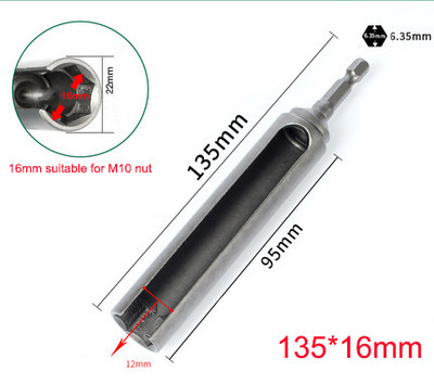 1 db Hossz 100/120/135 mm Nyitott végű hatlapú foglalatú persely anyacsavar elektromos kéziszerszámokhoz 1/4" (6,35 mm) szár