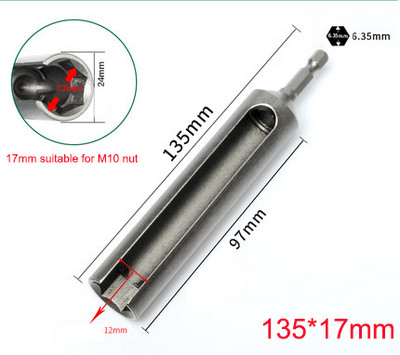 1 db Hossz 100/120/135 mm Nyitott végű hatlapú foglalatú persely anyacsavar elektromos kéziszerszámokhoz 1/4" (6,35 mm) szár