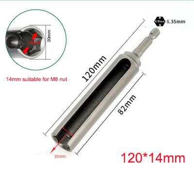 1 db Hossz 100/120/135 mm Nyitott végű hatlapú foglalatú persely anyacsavar elektromos kéziszerszámokhoz 1/4" (6,35 mm) szár