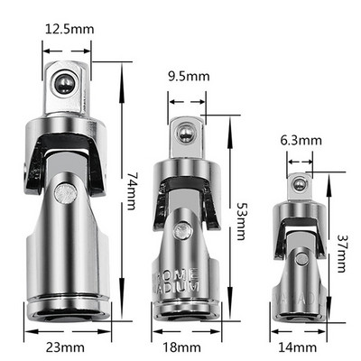 3 vnt. 1/4" 3/8" 1/2" universaliųjų jungčių rinkinys, reketinio kampo prailginimo strypo lizdo adapteris rankinis ir pneumatinis lankstomas adapterio lizdas