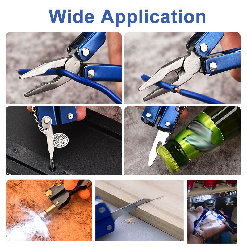 9 vienā daudzfunkcionāli salokāmi kabatas knaibles LED lampas lukturītis skrūvgriezis pudeļu attaisītājs āra kempingam pārnēsājamas mini knaibles