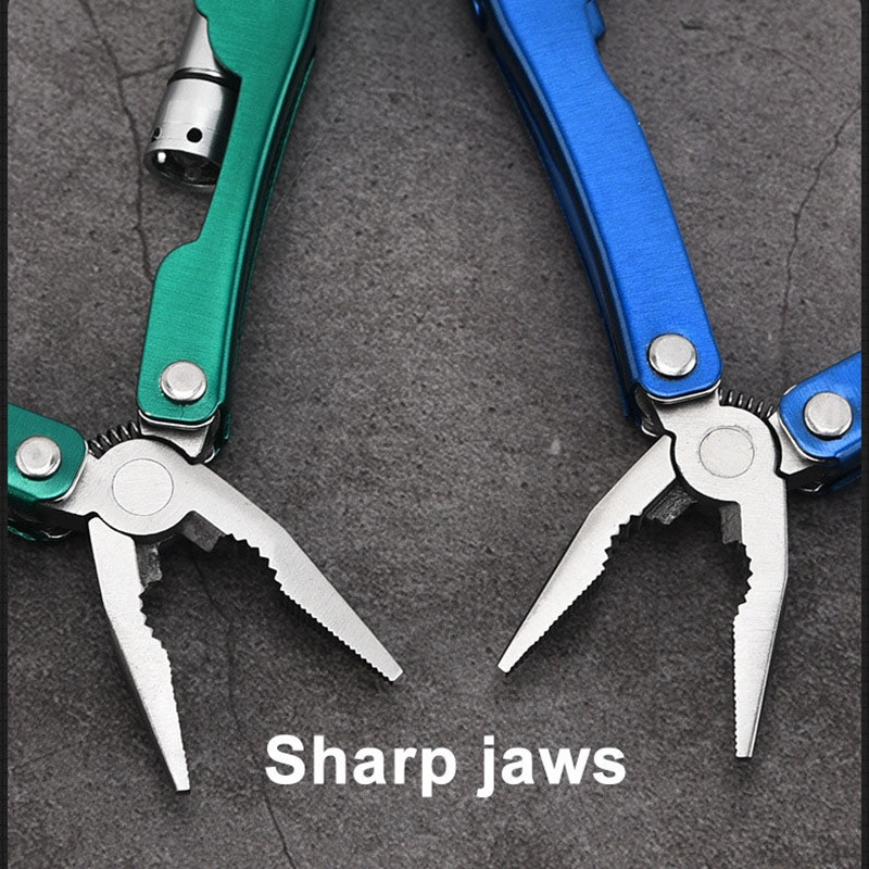 9 vienā daudzfunkcionāli salokāmi kabatas knaibles LED lampas lukturītis skrūvgriezis pudeļu attaisītājs āra kempingam pārnēsājamas mini knaibles