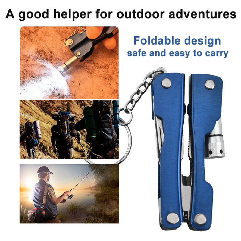 9 vienā daudzfunkcionāli salokāmi kabatas knaibles LED lampas lukturītis skrūvgriezis pudeļu attaisītājs āra kempingam pārnēsājamas mini knaibles