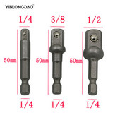 Új 3db/készlet króm-vanádium acél foglalat adapter hatlapfejű szárhoz 1/4" 3/8" 1/2" hosszabbító fúrószárhoz, hatlapfejű készlet elektromos szerszámok
