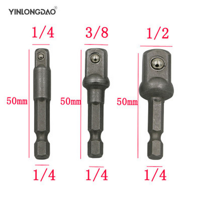 Uus 3 tk/komplekt kroom-vanadium terasest pistikupesa adapter kuuskantvarrele 1/4" 3/8" 1/2" pikenduspuuriteradega varda kuuskantpeakomplekt elektritööriistad