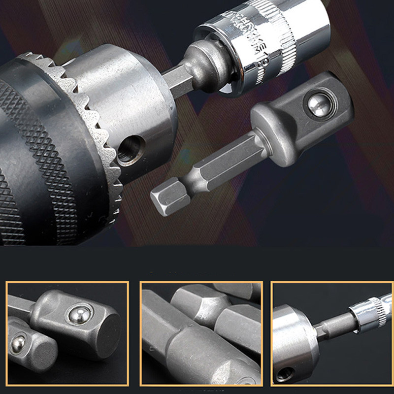 Új 3db/készlet króm-vanádium acél foglalat adapter hatlapfejű szárhoz 1/4" 3/8" 1/2" hosszabbító fúrószárhoz, hatlapfejű készlet elektromos szerszámok