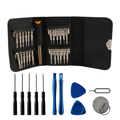 Csavarhúzó készlet 25 az 1-ben Torx csavarhúzók bőr tok nyitó javítószerszám készlet iPhone mobiltelefonokhoz, táblagépekhez, PC kéziszerszámokhoz