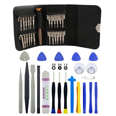 Csavarhúzó készlet 25 az 1-ben Torx csavarhúzók bőr tok nyitó javítószerszám készlet iPhone mobiltelefonokhoz, táblagépekhez, PC kéziszerszámokhoz