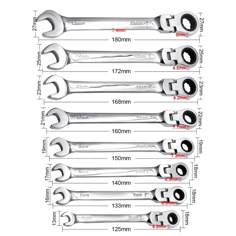 6/7/8/9/10/11/12/13 mm-es racsnis csavarkulcs, hajlékony fejhez Kettős felhasználású racsnis szerszám Kilincselő autós kéziszerszámok Multi Tool