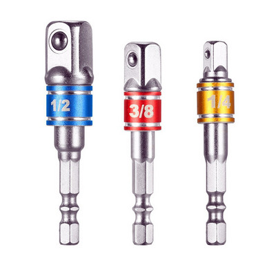 1-3 db 1/4" 3/8" 1/2" CR-V hatlapfejű elektromos fúrófej-csavarozó-csavarozófej-készlet adapter csavarkulcs hüvely hosszabbítórúd csavarhúzó szerszámokhoz