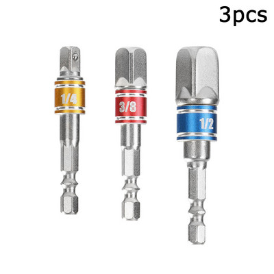 1/4" 3/8" 1/2" pārveidotāja ligzdas adapteris sešstūra kāta trieciena adaptera draivera komplekts pagarinājuma stieņa urbjmašīnas ligzdas uzgriežņu atslēgas instrumenta piederumi