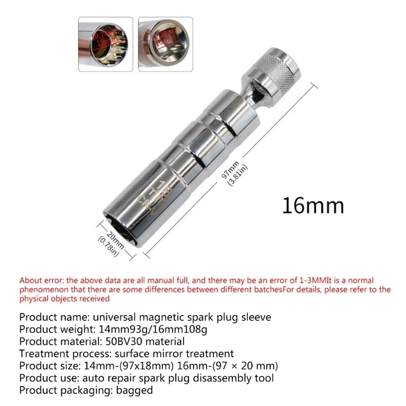 Tinka automobiliui 14 mm 16 mm plonasienis pasukamas uždegimo žvakės lizdas 3/8 colių pavaros 12 taškų lizdo pašalinimo įrankis