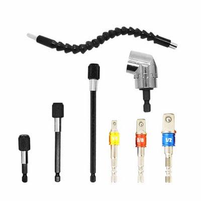 Εξάρτημα τρυπανιού ορθής γωνίας 105 μοιρών και κιτ προέκτασης ευέλικτης γωνίας για τρυπάνι ή κατσαβίδι Εργαλείο προσαρμογέα υποδοχής 1/4"