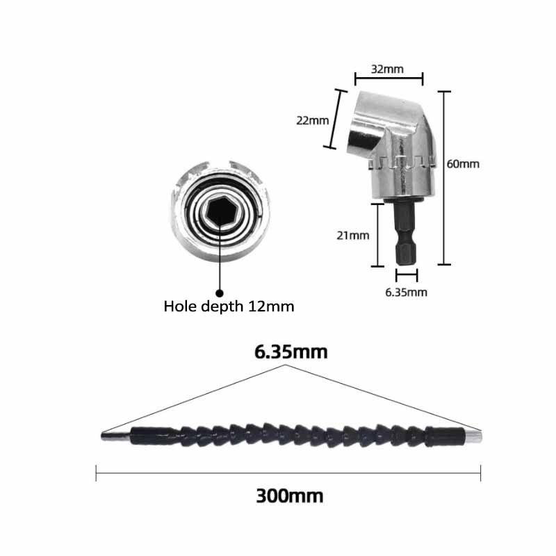 Εξάρτημα τρυπανιού ορθής γωνίας 105 μοιρών και κιτ προέκτασης ευέλικτης γωνίας για τρυπάνι ή κατσαβίδι Εργαλείο προσαρμογέα υποδοχής 1/4"