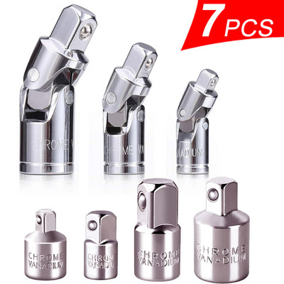 Pilnīgs 7 daļu universālo savienojumu ligzdu un adapteru komplekts 1/4" 3/8" 1/2" Drive CR-V, trieciena universālo savienojumu komplekta ligzdas pārveidotājs