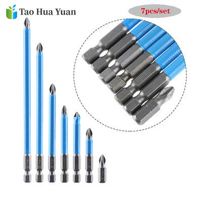 Tao Hua Yuan 7PCS PH2 neslystančių elektrinių atsuktuvų antgalių rinkinys antgaliai šešiakampio koto 25/50/65/70/90/127/150 mm elektrinių įrankių priedai AA