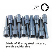 1PC 1/2" pogonski torx nasadni nastavak za zračni udarni ključ, adapterski bitovi T20/T25/T27/T30/T35/T40/T45/T50/T55/T60/T70 za bitove odvijača