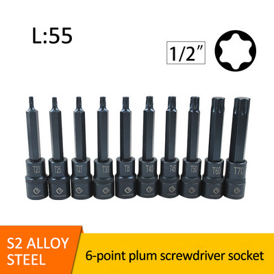 1PC 1/2" pogonski torx nasadni nastavak za zračni udarni ključ, adapterski bitovi T20/T25/T27/T30/T35/T40/T45/T50/T55/T60/T70 za bitove odvijača