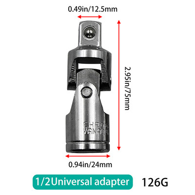 Univerzális csuklós csavarkulcs-aljzat-adapter Rugalmas kézi dugós ütőszerszám 1/4 3/8 1/2 hüvely hajlítható hosszabbítórúd-adapter