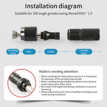 6/3 мм ъглошлайф, модифициран адаптер към прав патронник за ъглошлайф тип 100 M10 Шлифоване на резба, полиране, рязане